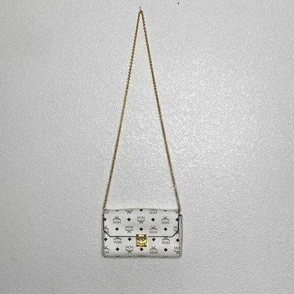 MCM Handbags - MCM Women’s White All Over Logo Print Shoulder Bag
